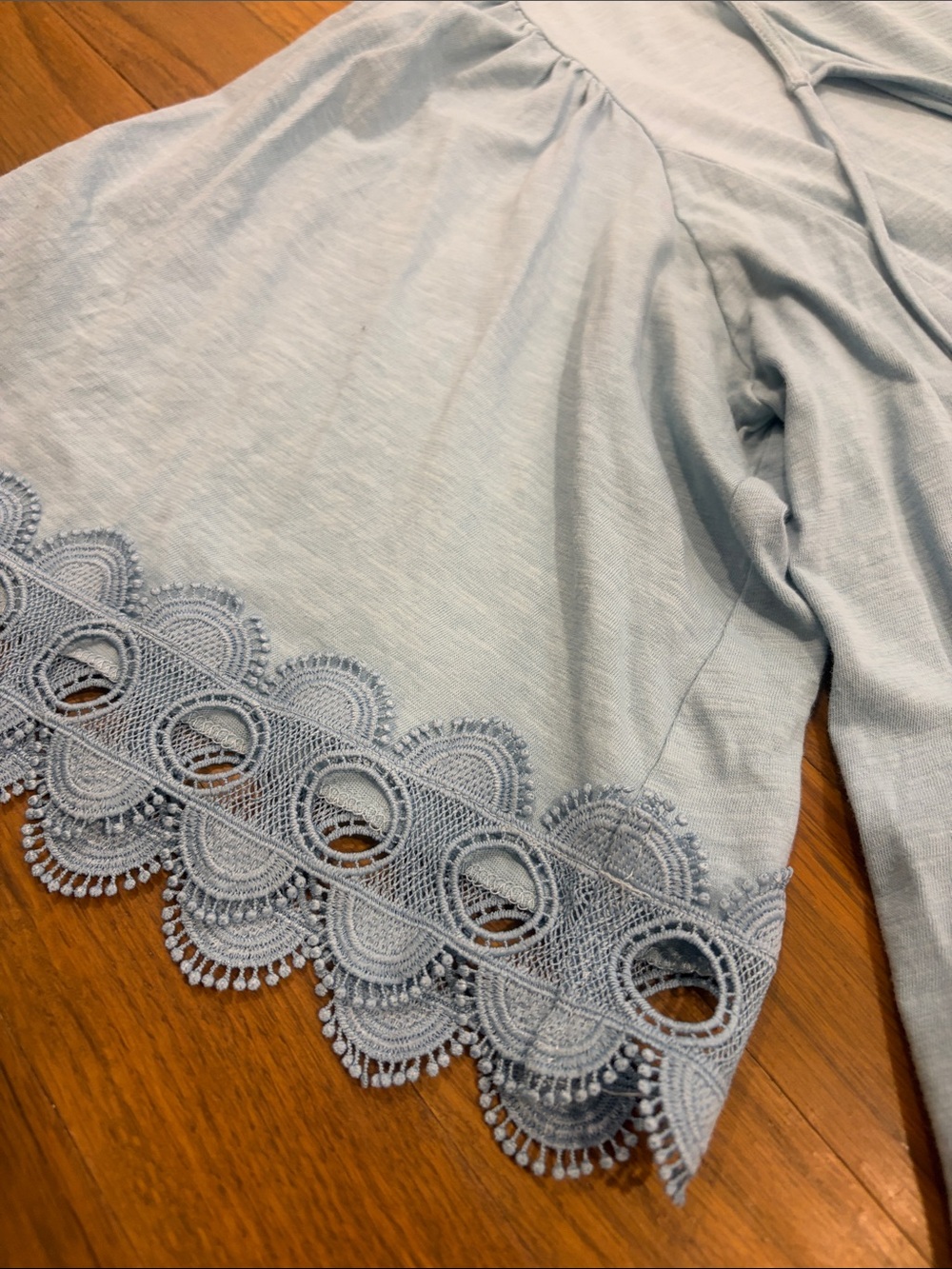 Boden Light Blue Women's Top with Lace Sleeve & Hem